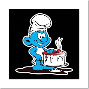 cute smurf baking a cake Posters and Art